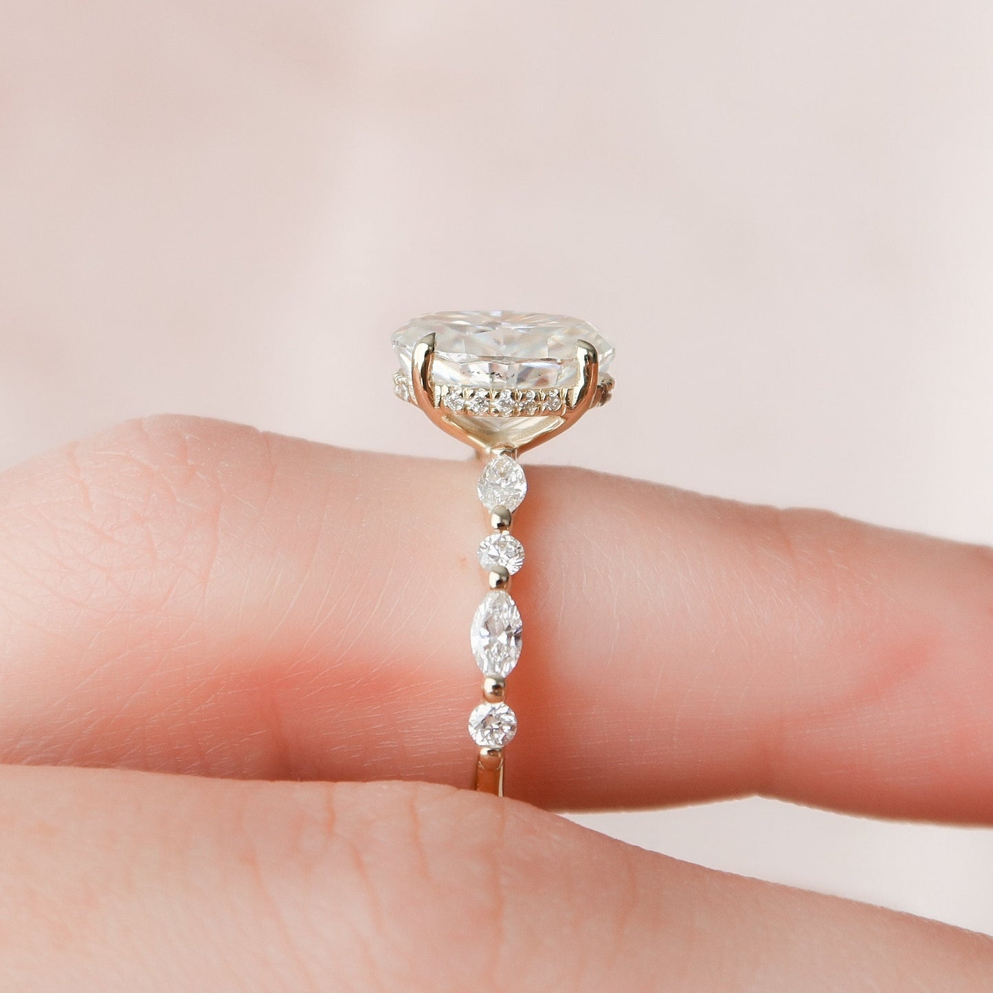 1.50CT Oval Cut Hidden Halo Moissanite Petite Pave Engagement Ring