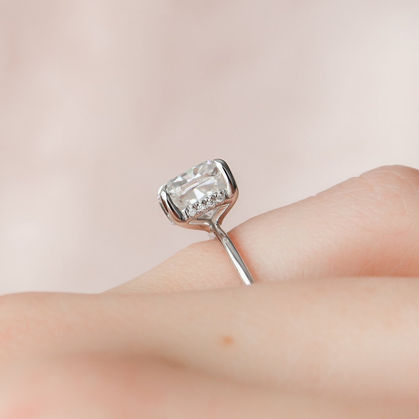 3.0CT Cushion Cut Hidden Halo Moissanite Diamond Engagement Ring
