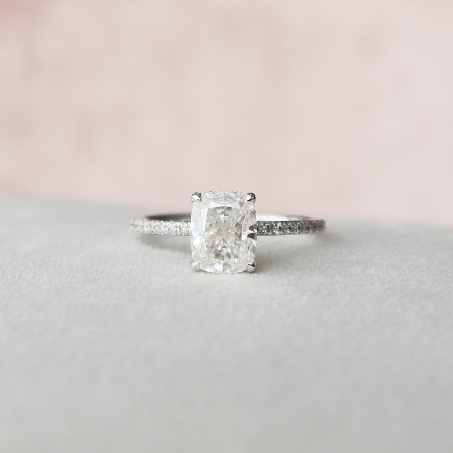 2.0CT Elongated Cushion Cut Hidden Halo Moissanite Diamond Engagement Ring
