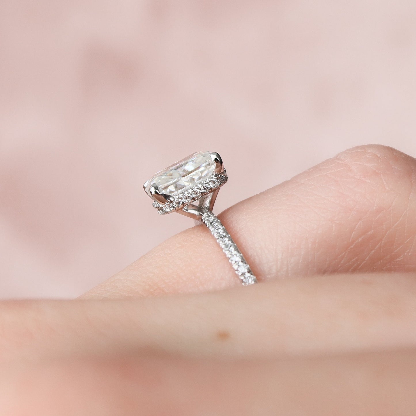 2.0CT Elongated Cushion Cut Hidden Halo Moissanite Diamond Engagement Ring