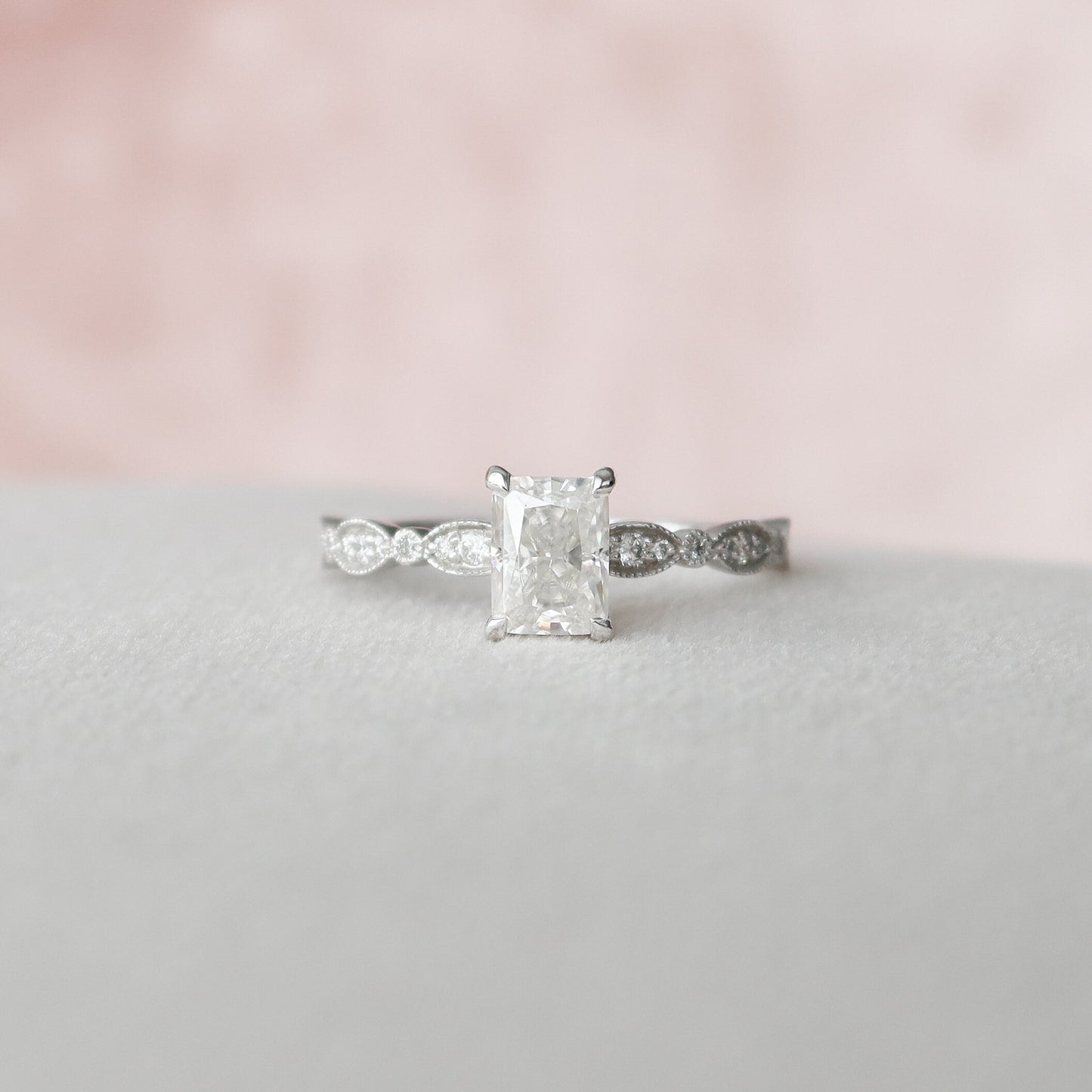 1.0CT Radiant Cut Moissanite Unique Diamond Engagement Ring