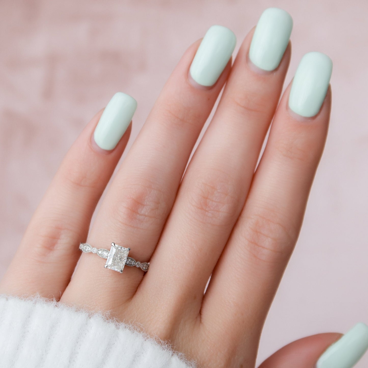 1.0CT Radiant Cut Moissanite Unique Diamond Engagement Ring