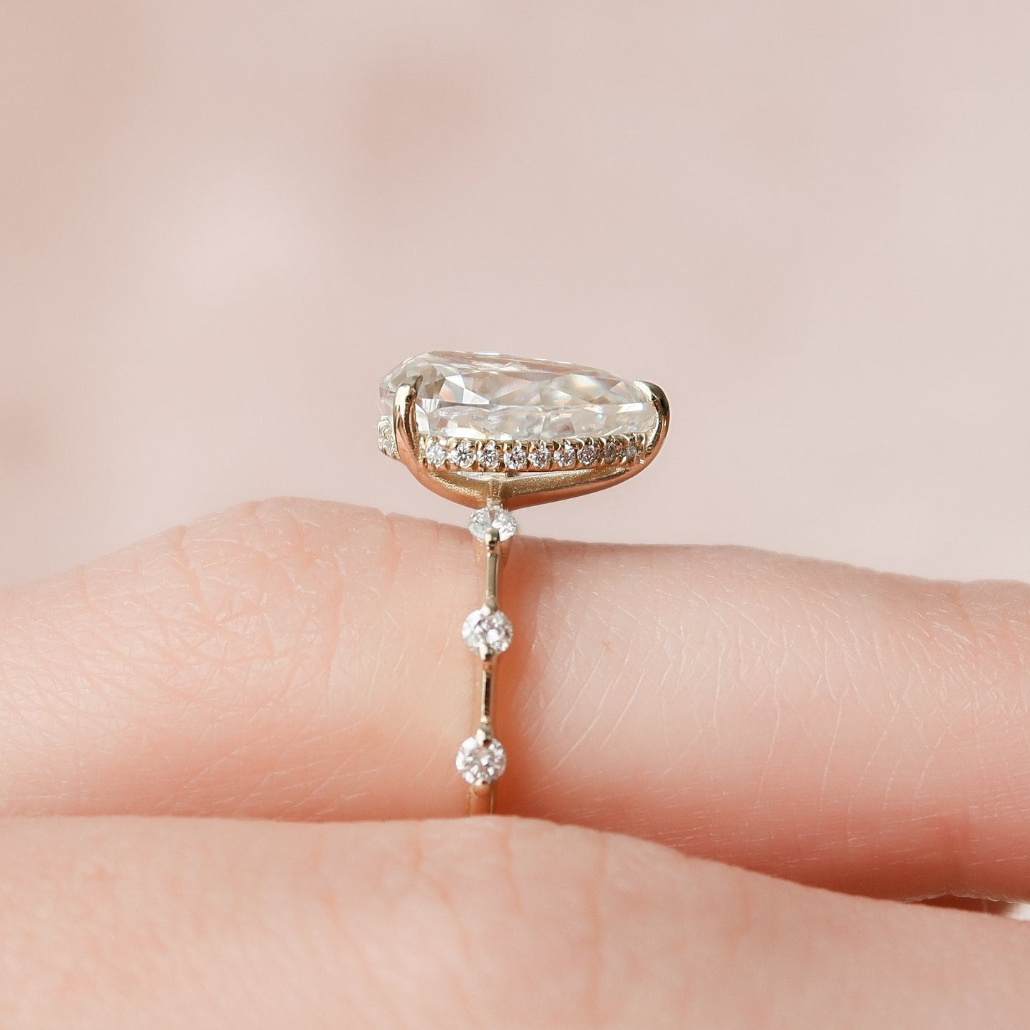 2.0CT Pear Cut Hidden Halo Moissanite Diamond Petite Pave Engagement Ring
