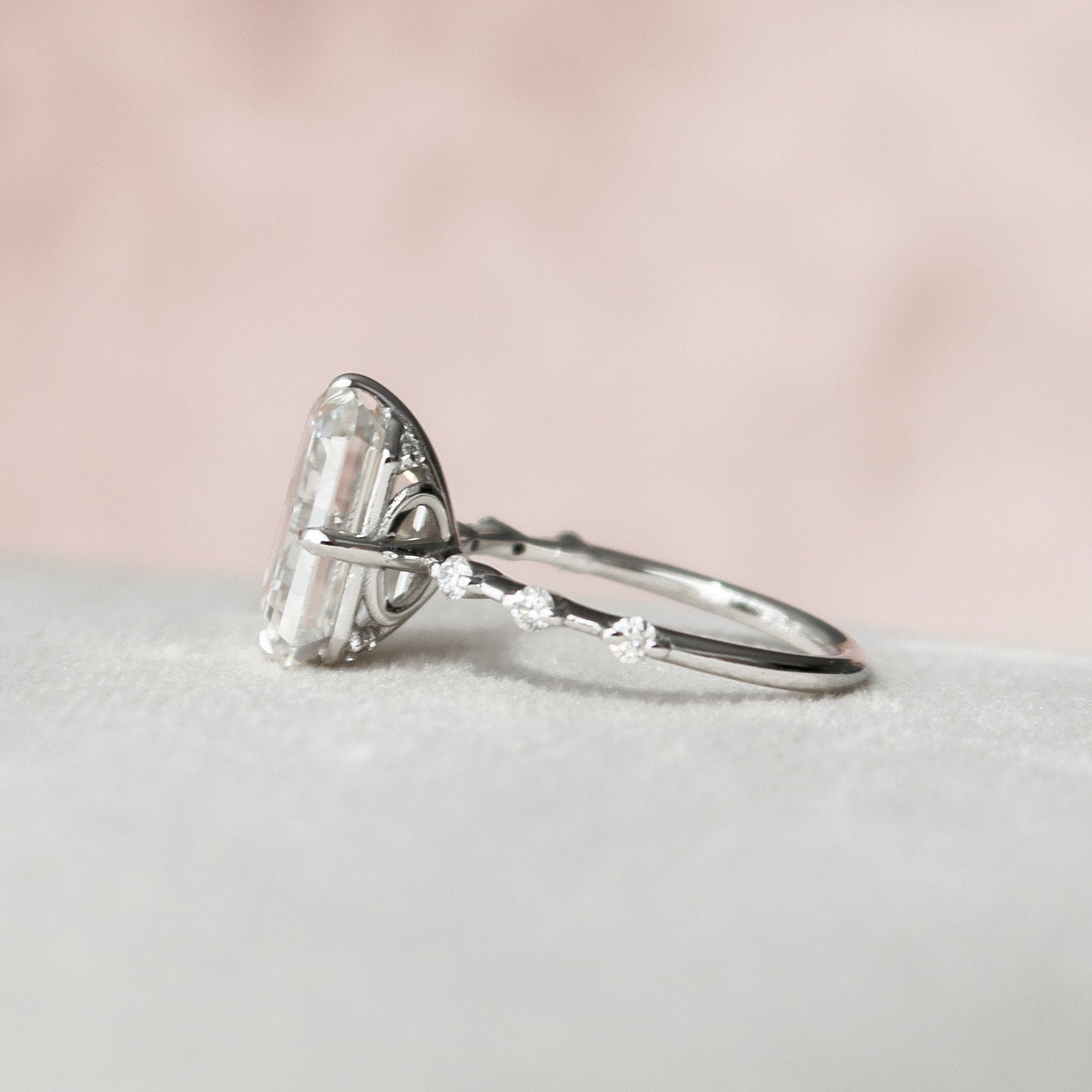 3.0CT Emerald Cut Petite Pave Moissanite Diamond Engagement Ring For Women