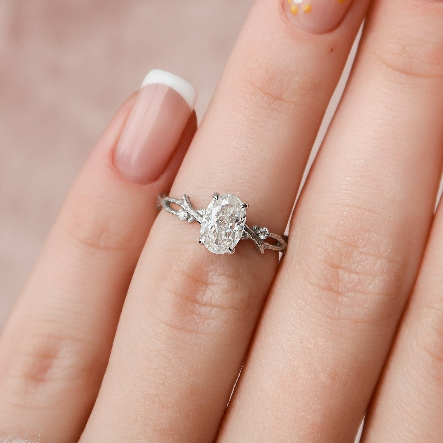 1.0CT Oval Cut Twig Moissanite Nature Inspired Diamond Engagement Ring
