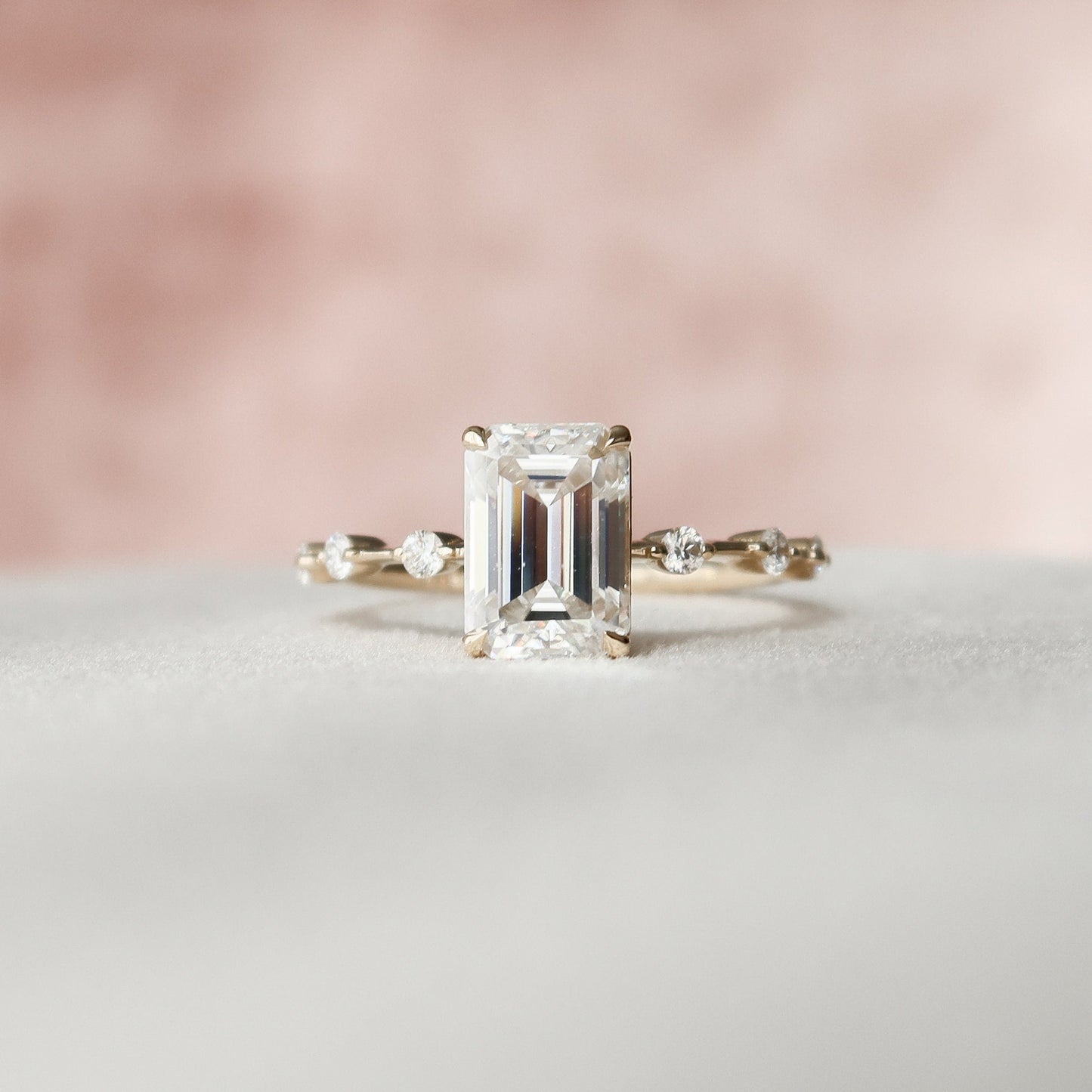 2.50CT Emerald Cut Petite Pave Moissanite Diamond Engagement Ring