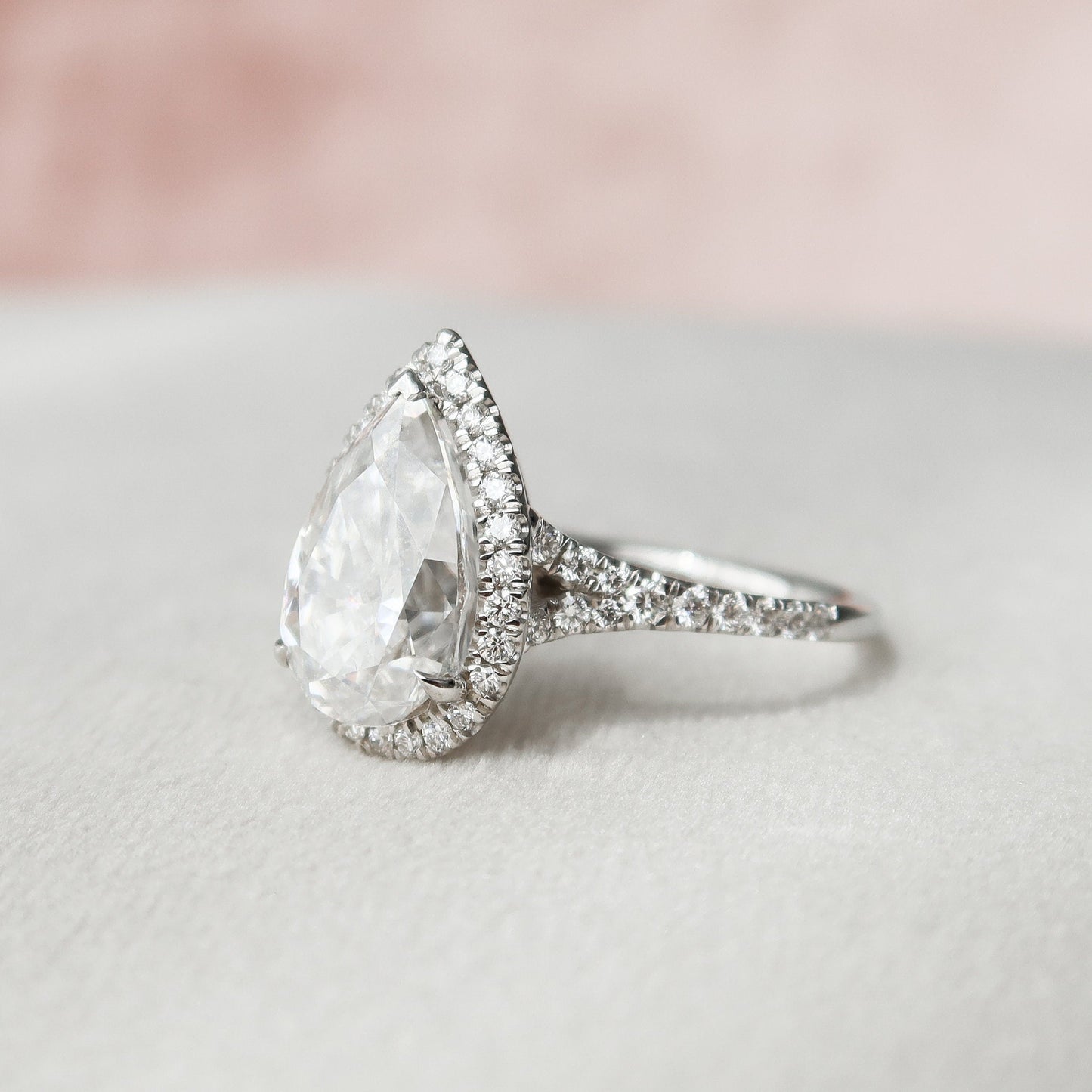 3.0CT Pear Shaped Halo Moissanite Diamond Engagement Ring