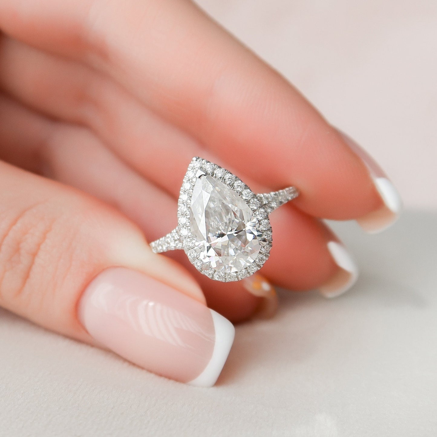 3 CT Pear Shaped Halo Moissanite Diamond  Engagement Ring