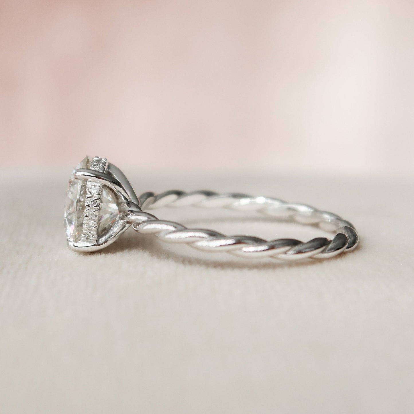 2.50CT Round Cut Braided Moissanite Diamond Hidden Halo Engagement Ring