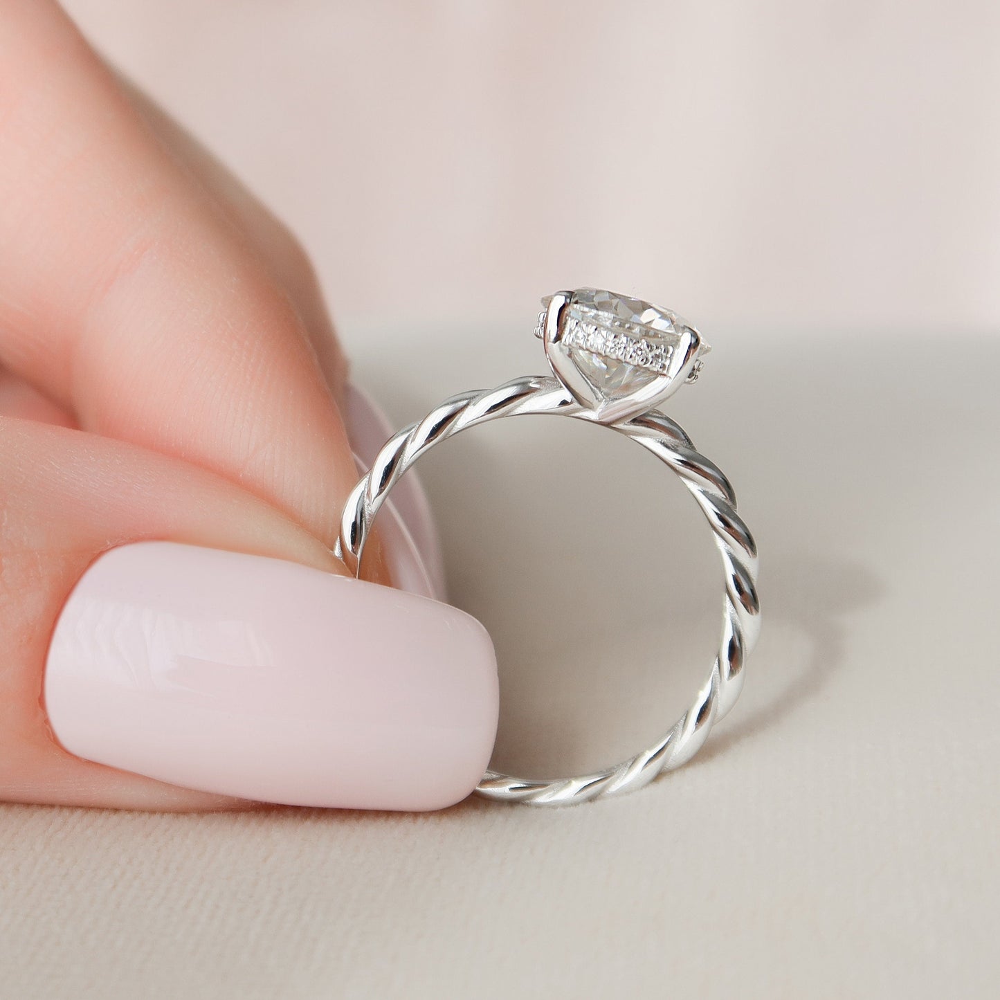 2.50CT Round Cut Braided Moissanite Diamond Hidden Halo Engagement Ring