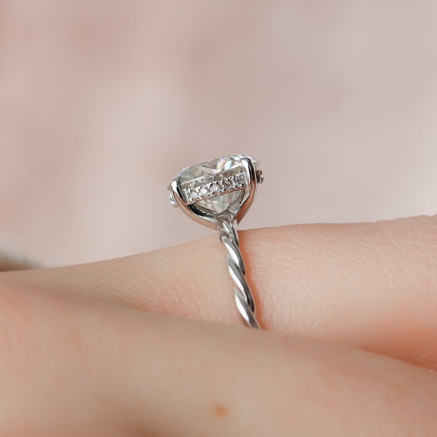 2.50CT Round Cut Braided Moissanite Diamond Hidden Halo Engagement Ring