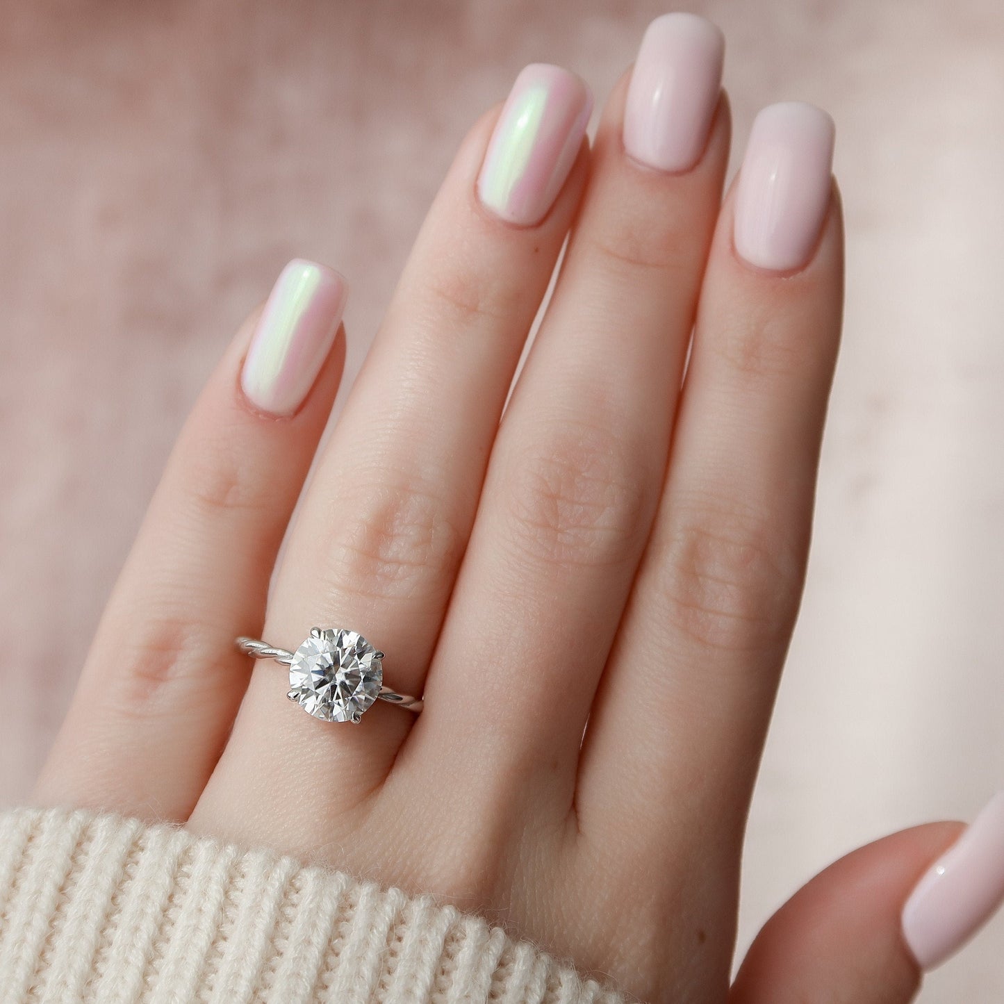 2.50CT Round Cut Braided Moissanite Diamond Hidden Halo Engagement Ring