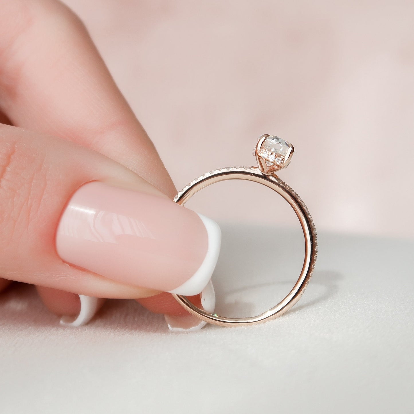 1.0CT Oval Cut Moissanite Hidden Halo Diamond Engagement Ring