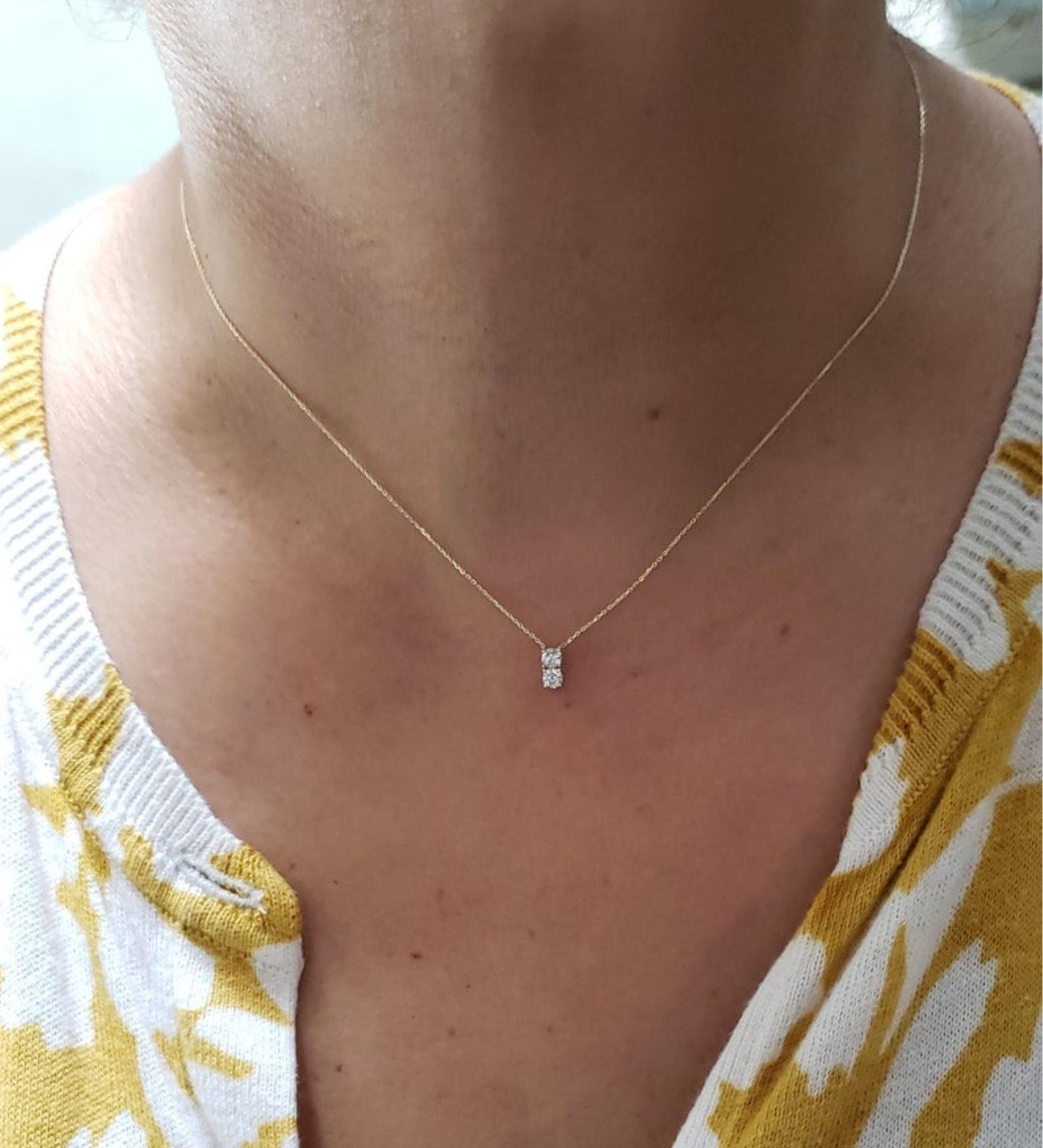 0.30TCW Round Two Stone Moissanite Diamond Necklace for Her