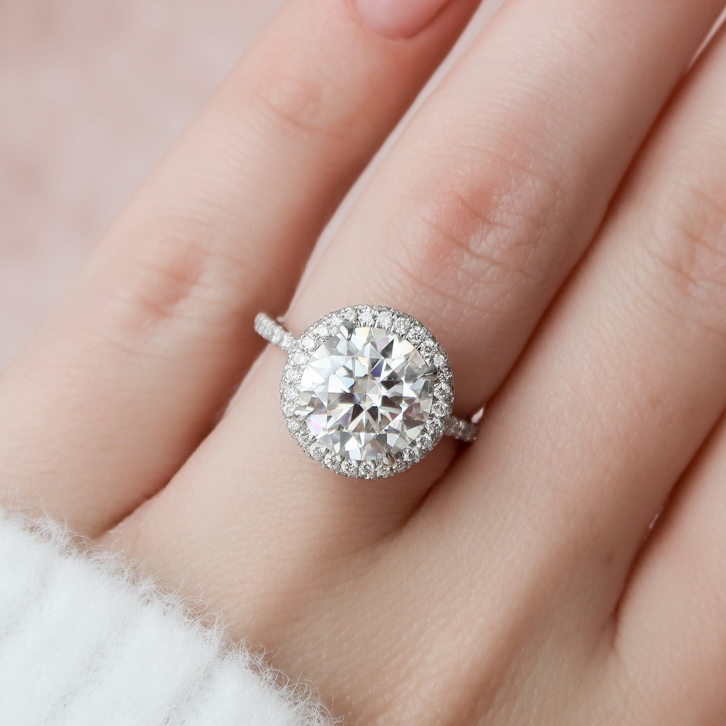 3.50CT Round Cut Halo Moissanite Diamond Pave Engagement Ring