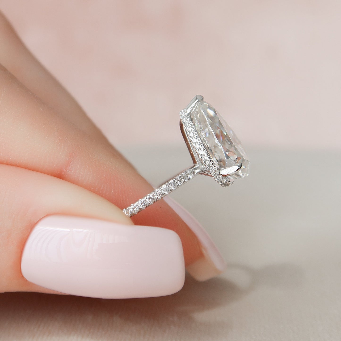 3.0CT Pear Cut Hidden Halo Moissanite Diamond Pave Engagement Ring