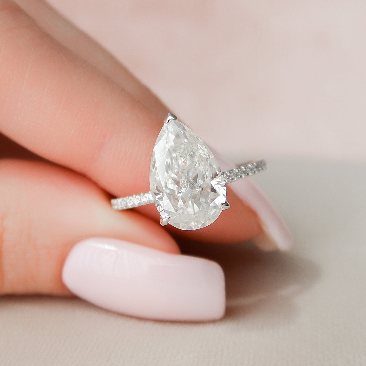 3.0CT Pear Cut Hidden Halo Moissanite Diamond Pave Engagement Ring