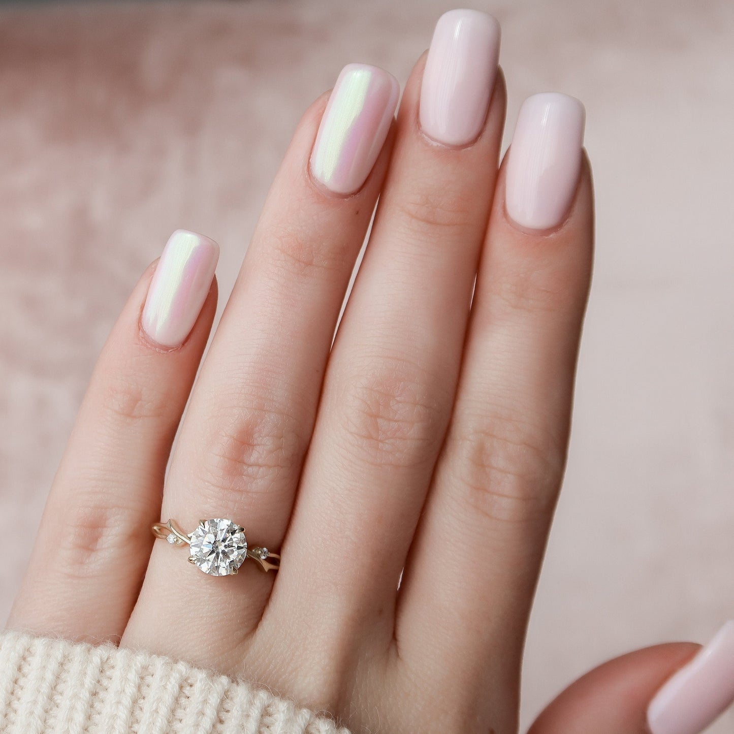 1.50CT Round Cut Twig Branch Moissanite Engagement Ring