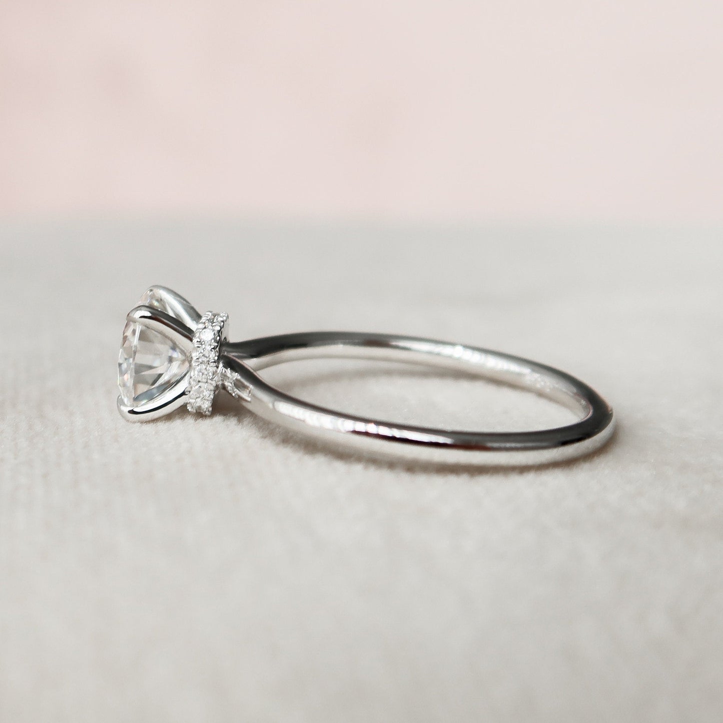 1.0CT Round Cut Hidden Halo Moissanite Diamond Engagement Ring