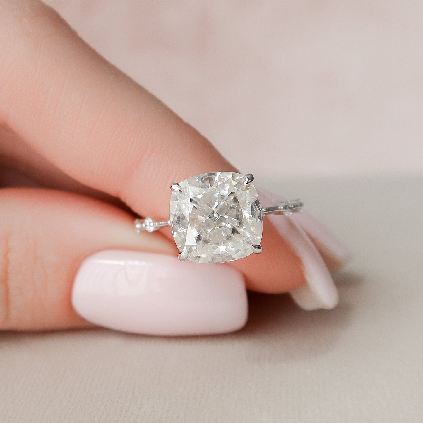 5.0CT Cushion Cut Petite Pave Moissanite Diamond Engagement Ring