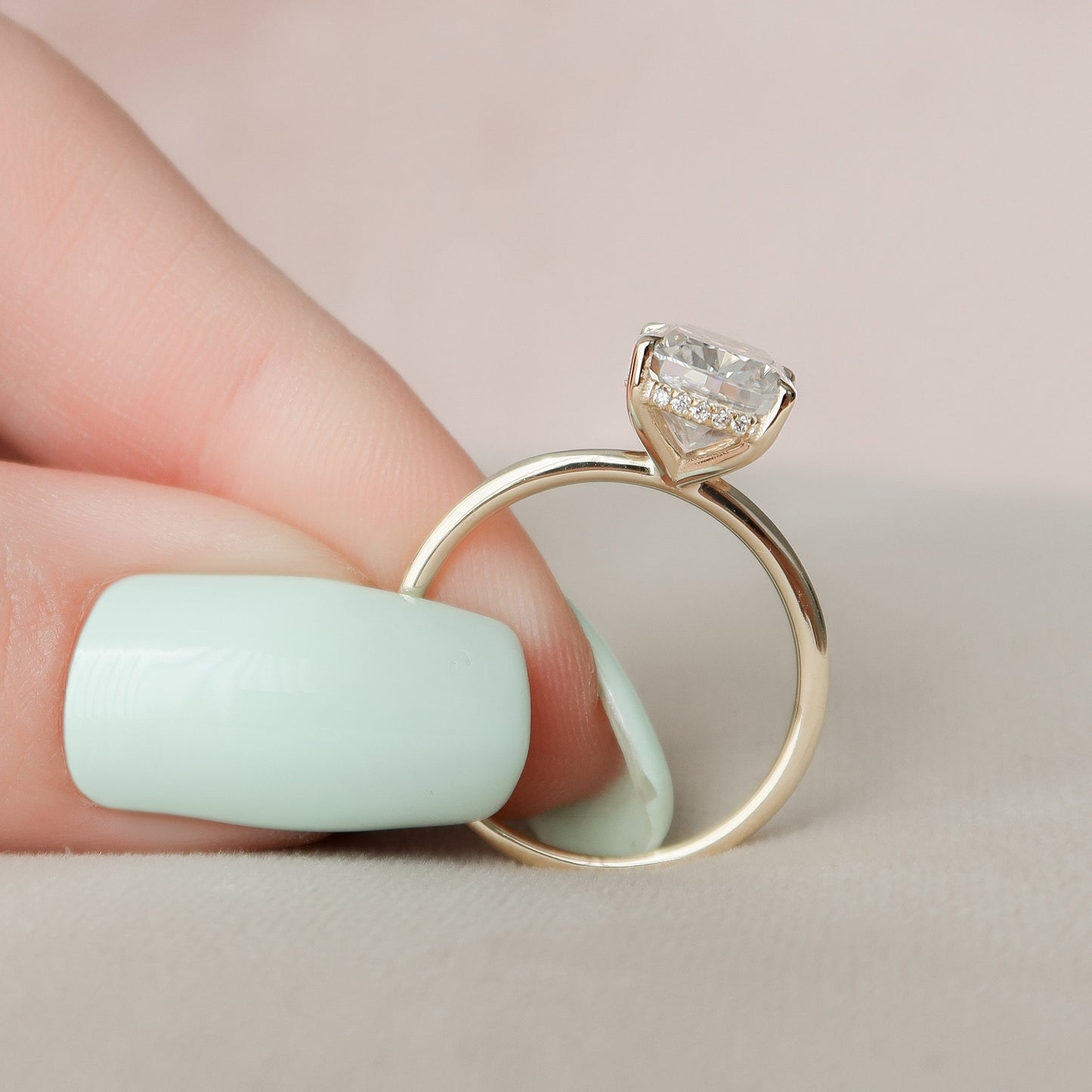 4.0CT Elongated Cushion Cut Moissanite Hidden Halo Engagement Ring