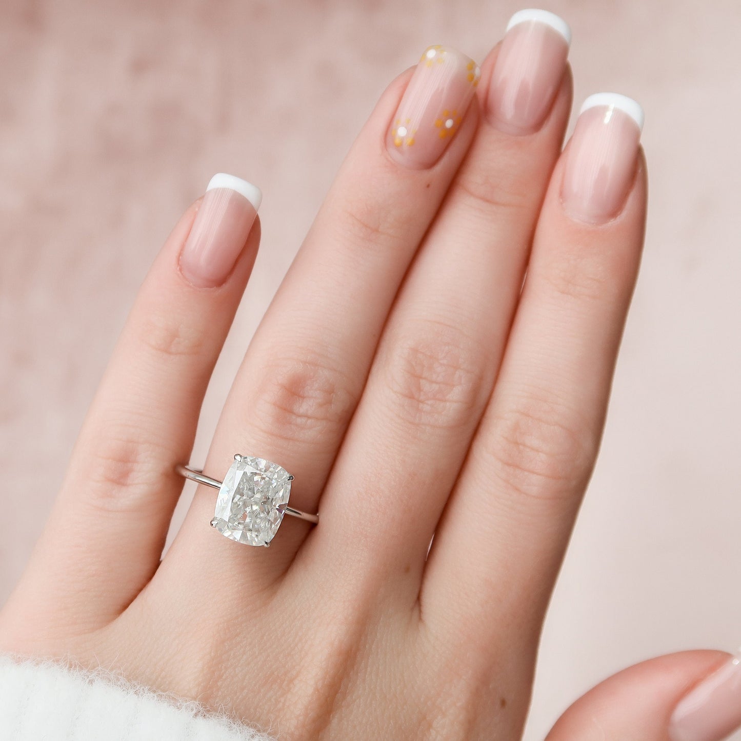 6 CT Cushion Cut Hidden Halo Moissanite Engagement Ring