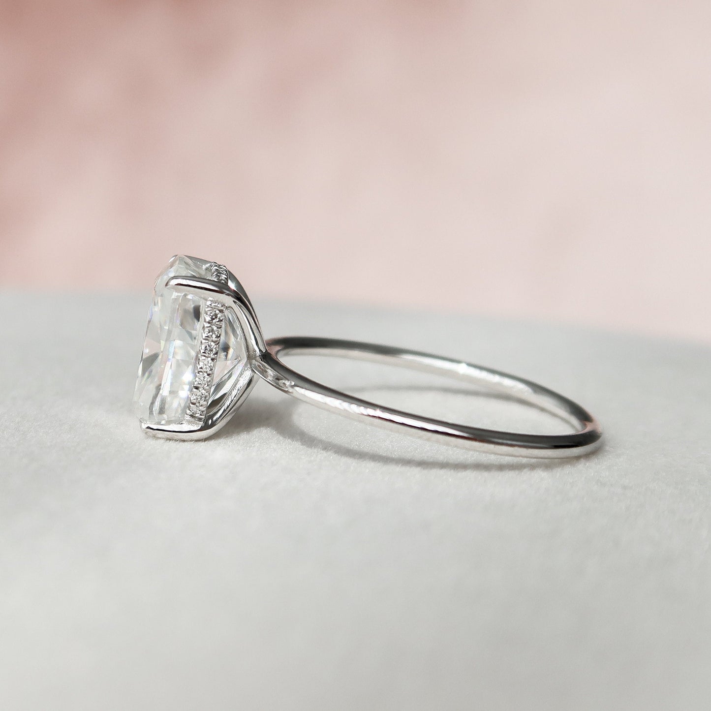 6.0CT Elongated Cushion Cut Hidden Halo Moissanite Diamond Engagement Ring