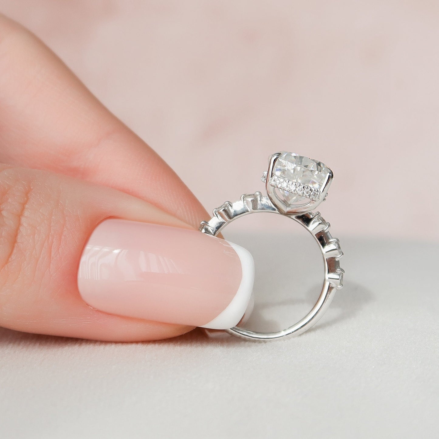3.50CT Pear Cut Solitaire Moissanite Hidden Halo Engagement Ring