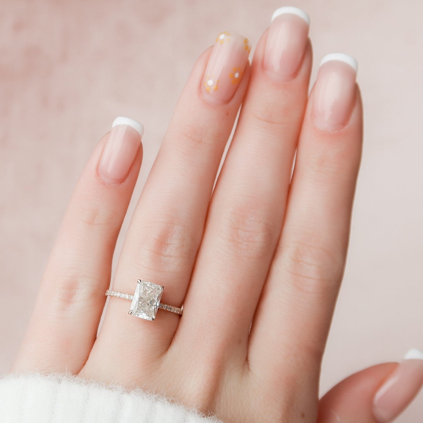2.0CT Radiant Cut Hidden Halo Moissanite Diamond Engagement Ring