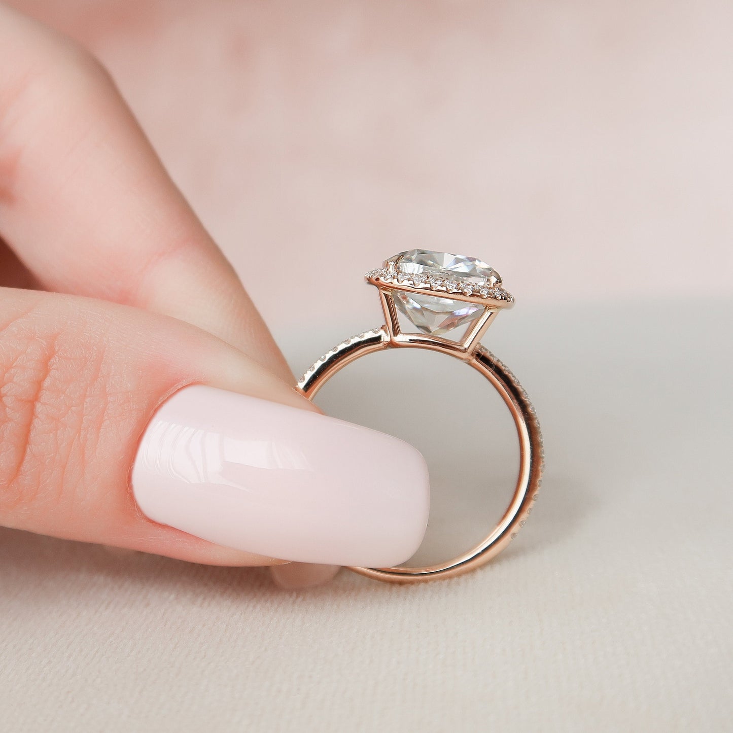 5.0CT Cushion Cut Halo Moissanite Engagement Ring