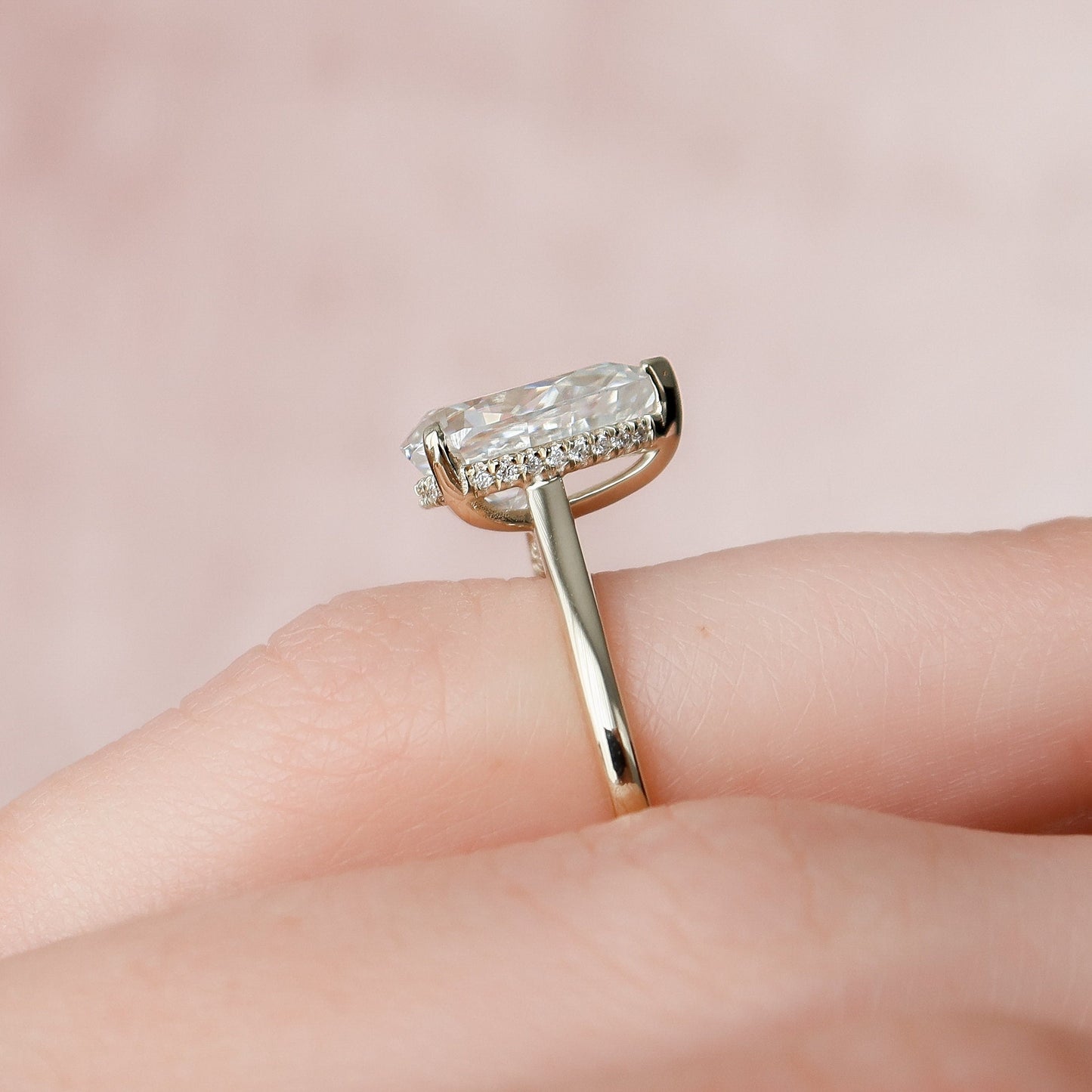 2.0CT Pear Cut Hidden Halo Moissanite Engagement Ring
