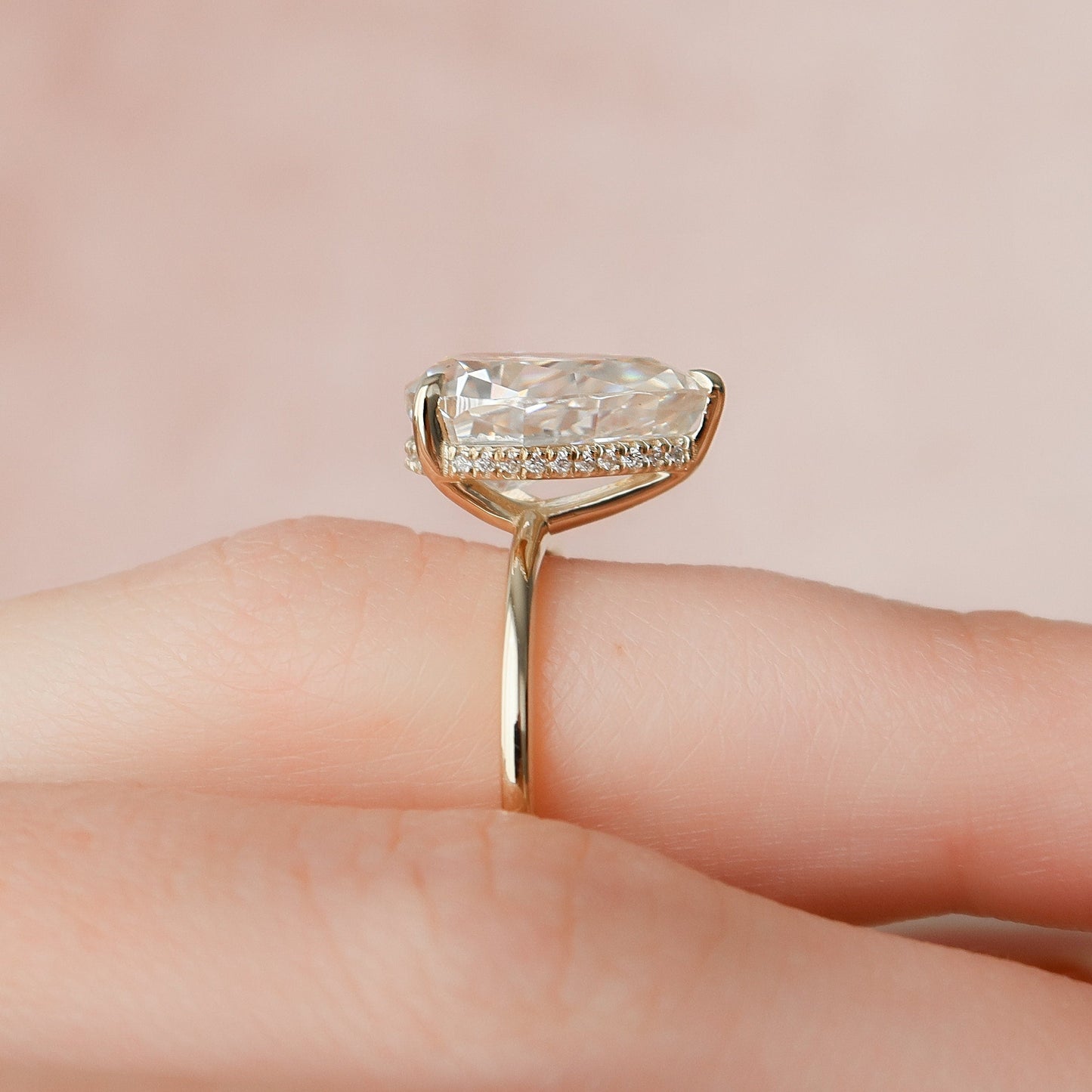 3.0CT Pear Cut Hidden Halo Moissanite Diamond Engagement Ring