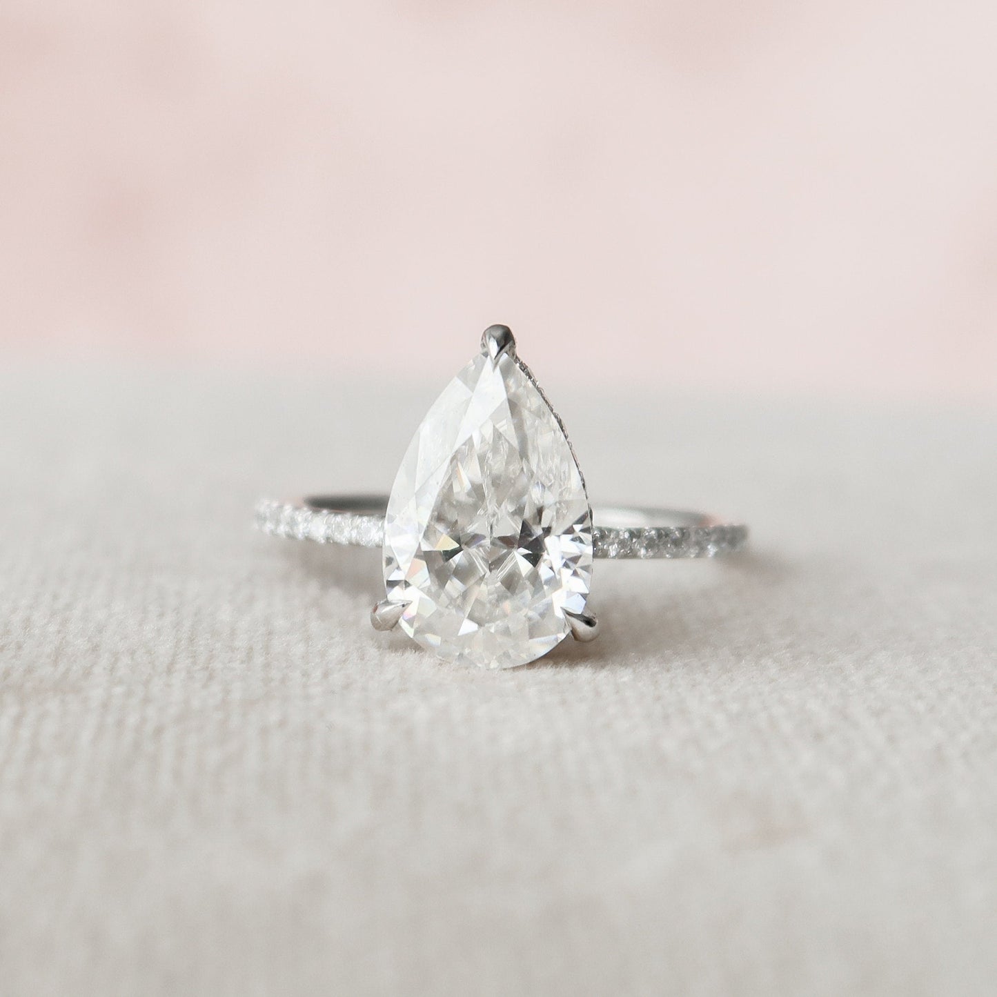2.50CT Pear Cut Hidden Halo Moissanite Diamond Pave Engagement Ring