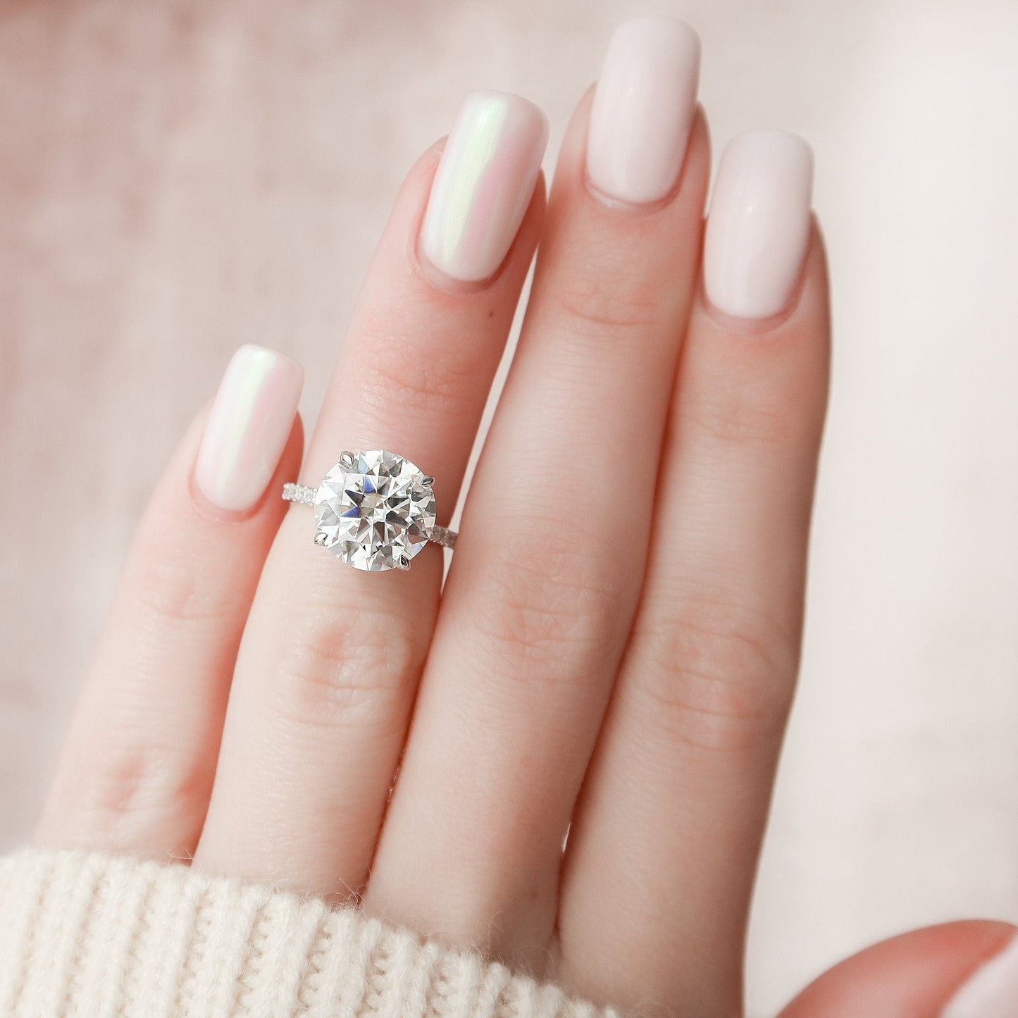 4.50CT Round Cut Hidden Halo Moissanite Engagement Ring