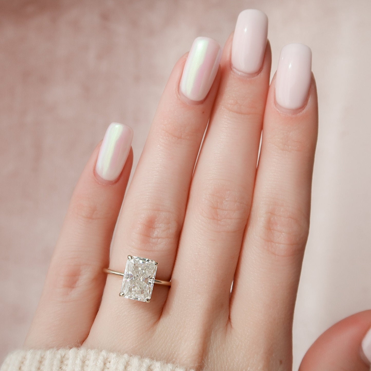 4.50CT Radiant Cut Hidden Halo Moissanite Engagement Ring
