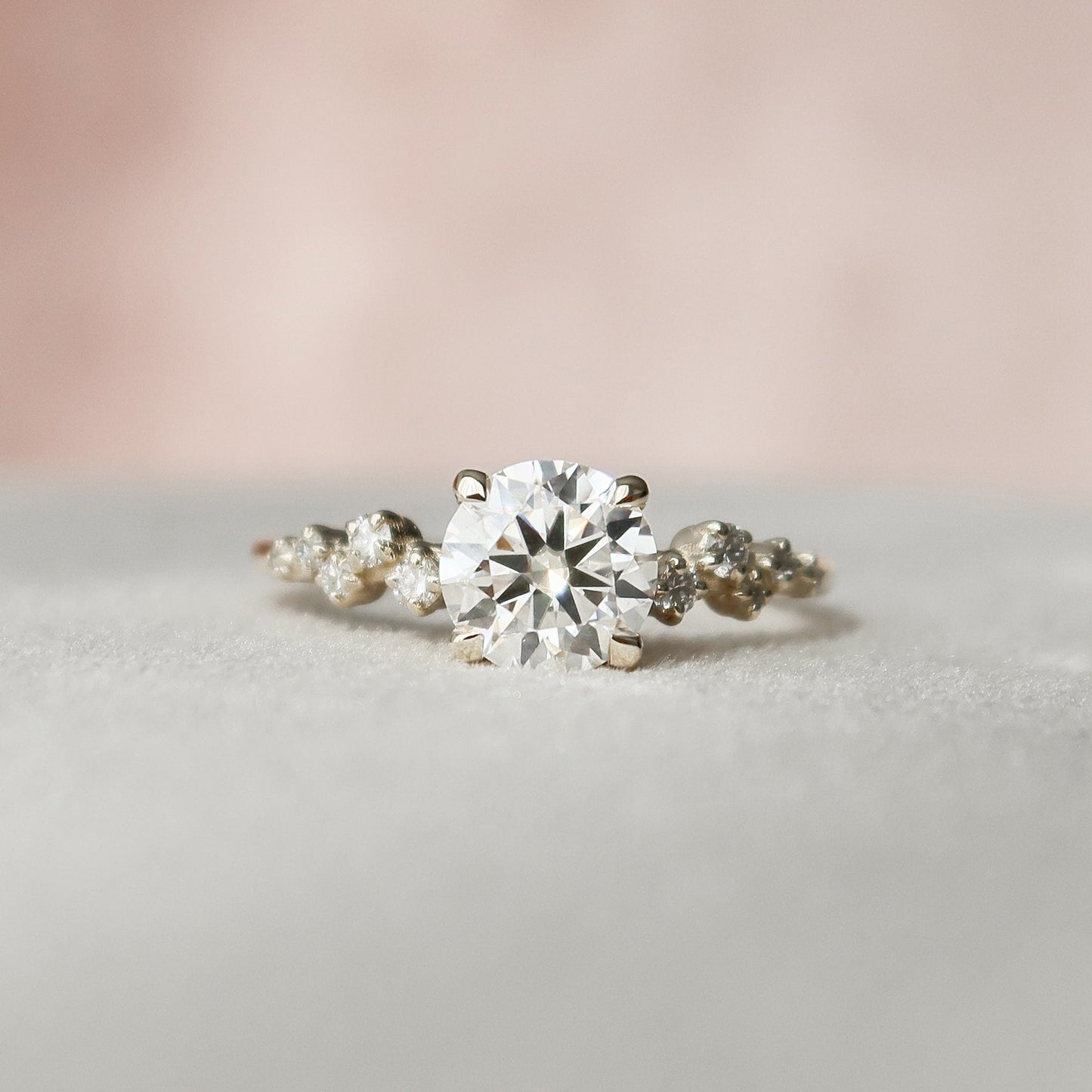 1.0CT Round Cut Cluster Moissanite Diamond Hidden Halo Engagement Ring