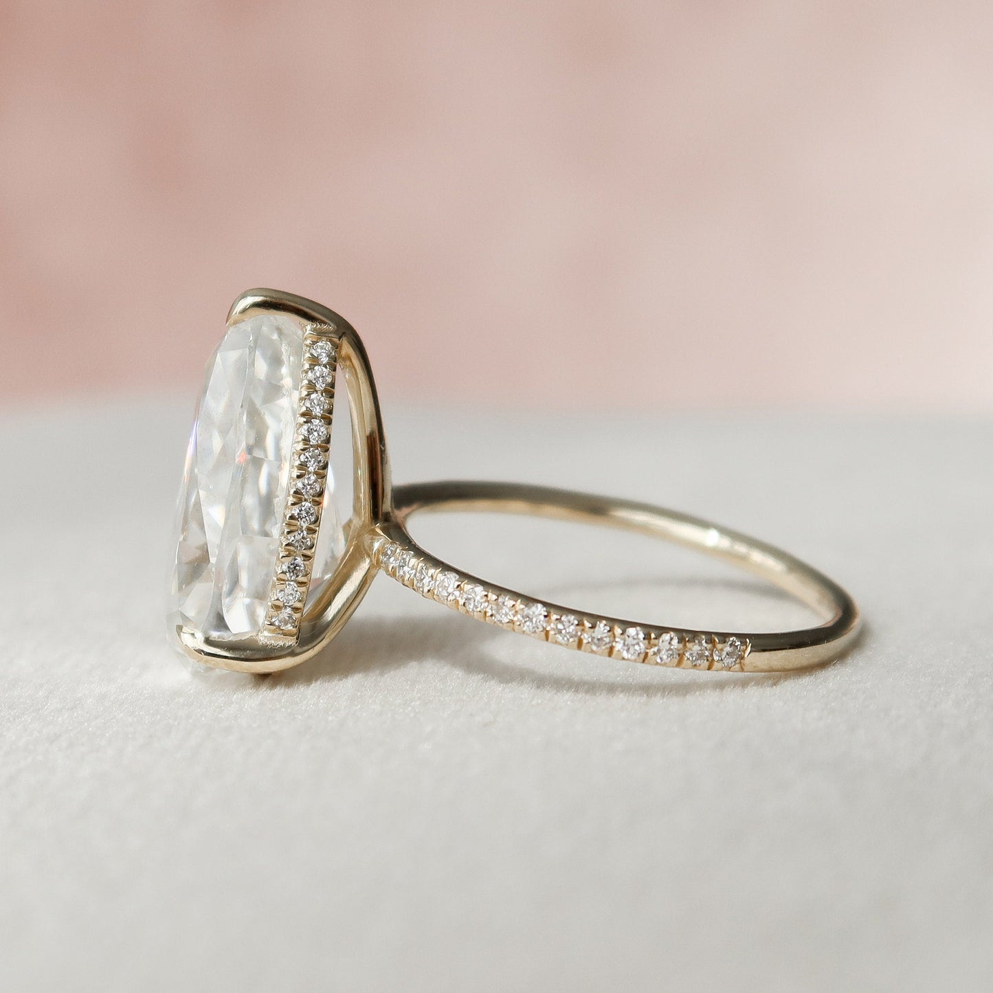4.50CT Pear Cut Pave Moissanite Diamond Hidden Halo Engagement Ring