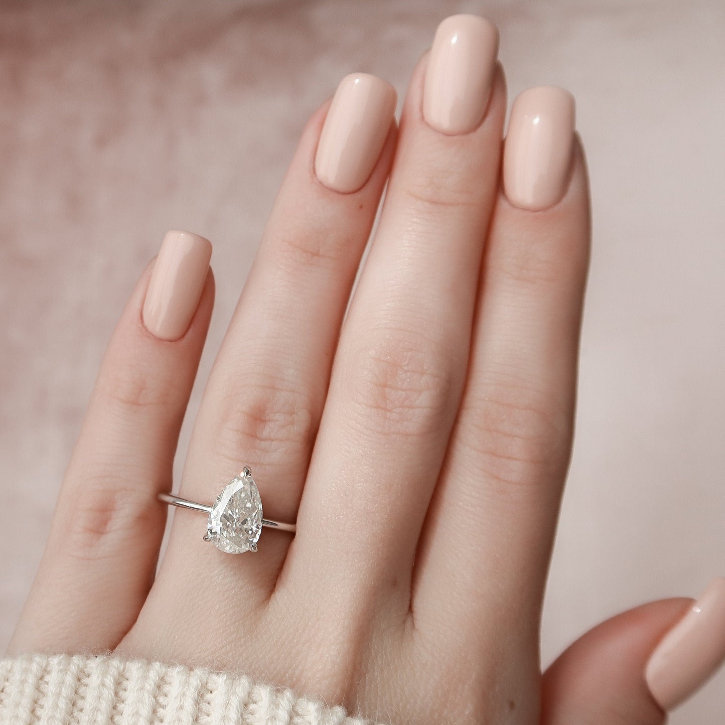 2.0CT Pear Cut Hidden Halo Moissanite Engagement Ring