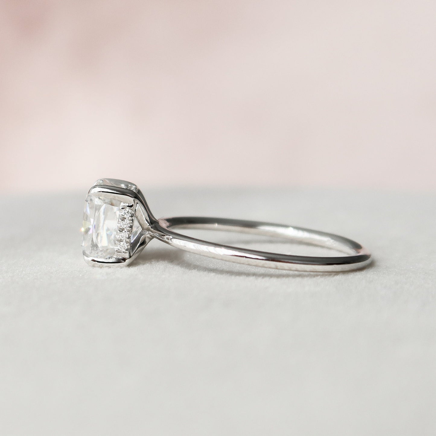 3.0CT Cushion Cut Hidden Halo Moissanite Diamond Engagement Ring