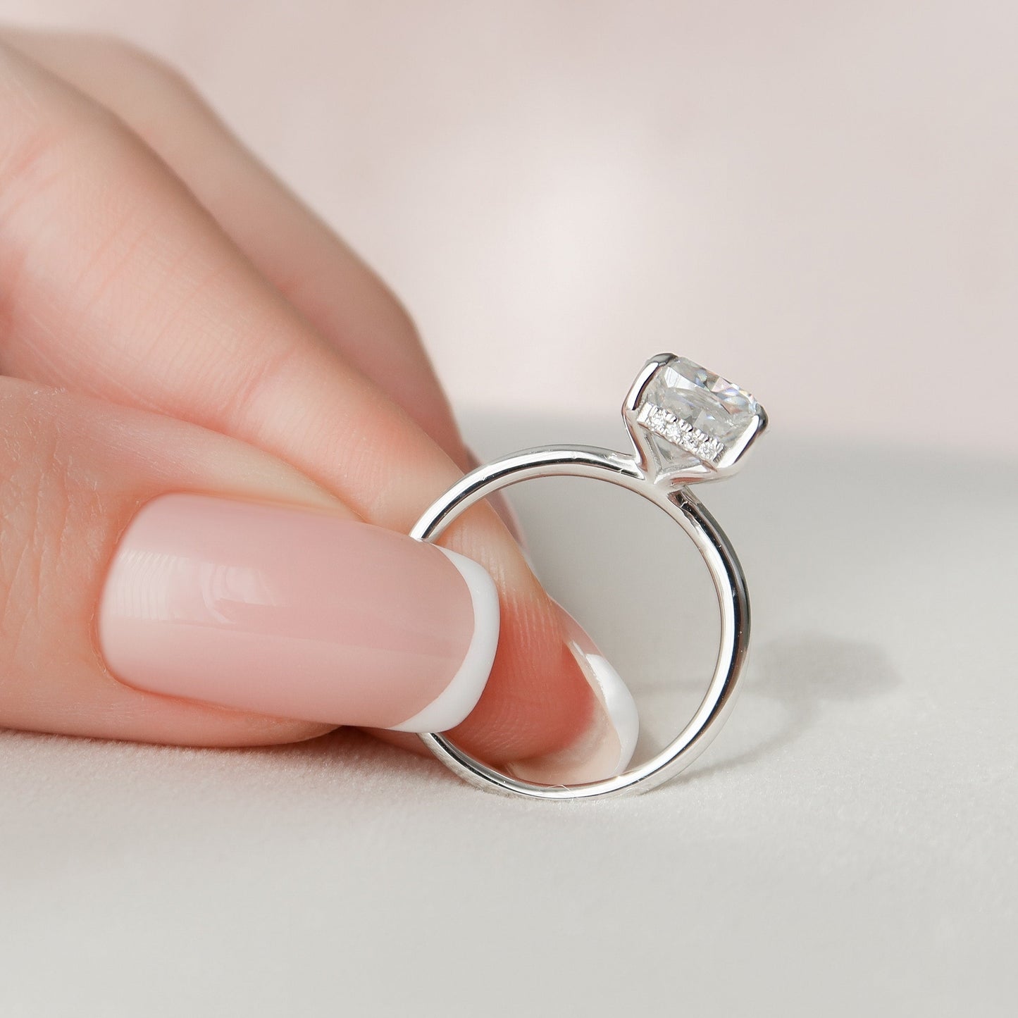 3.0CT Cushion Cut Hidden Halo Moissanite Diamond Engagement Ring
