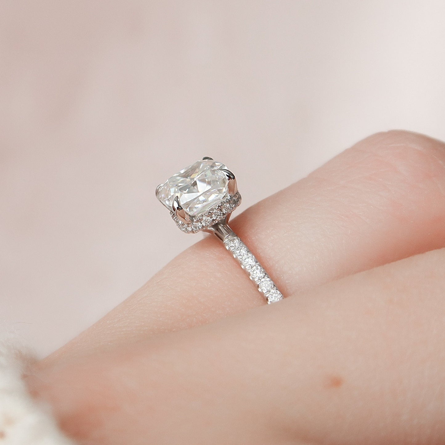 1.50CT Cushion Cut Hidden Halo Moissanite Engagement Ring