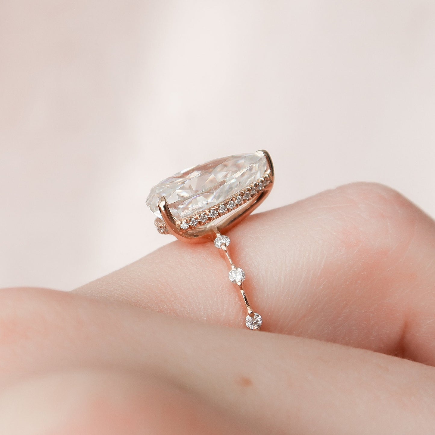 4.0CT Pear Cut Moissanite Hidden Halo Engagement Ring