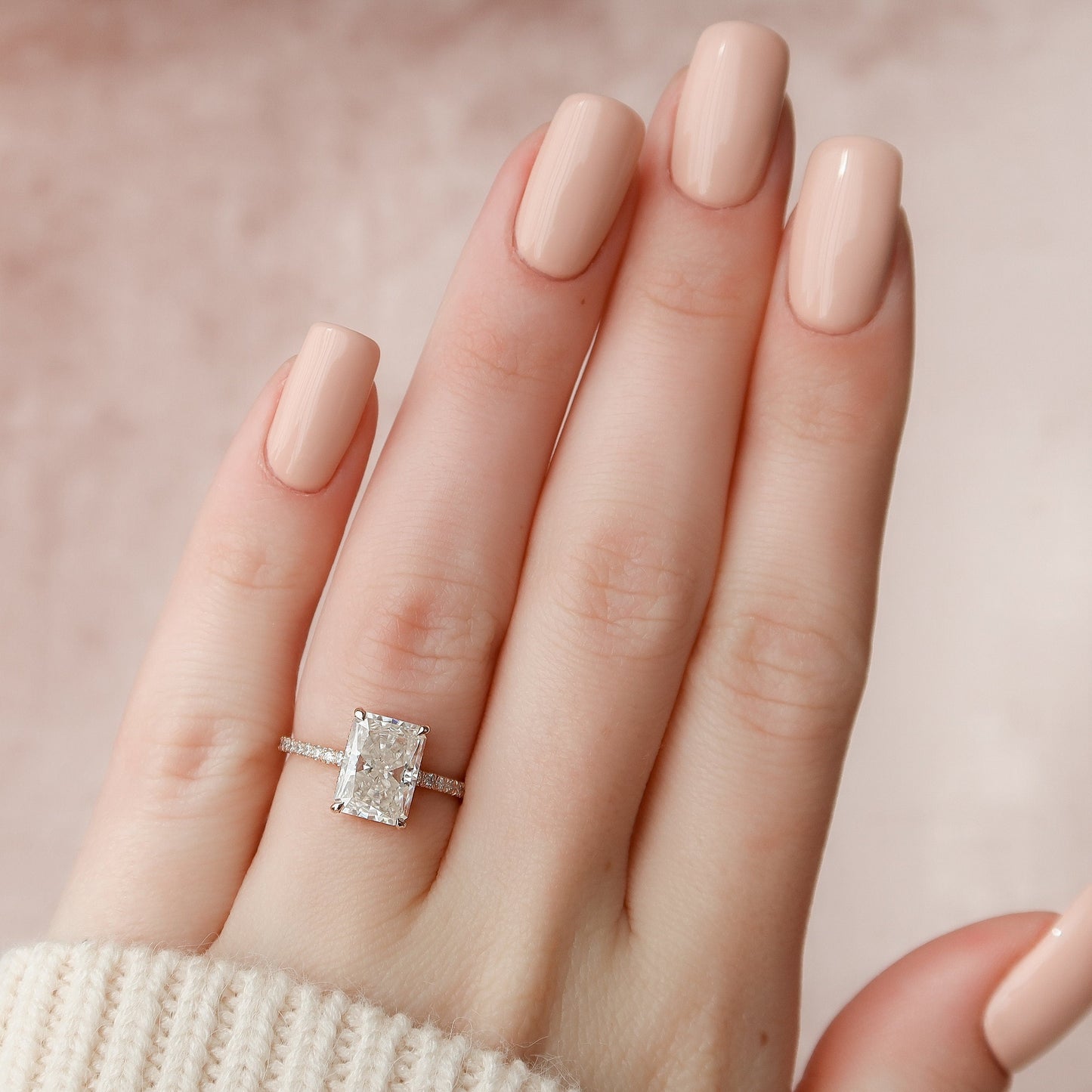 3.0CT Radiant Cut Hidden Halo Moissanite Engagement Ring