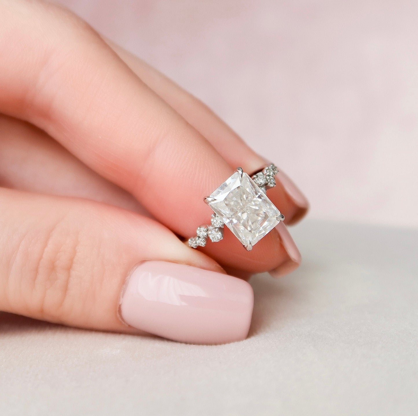 3.50CT Radiant Cut Cluster Moissanite Diamond Engagement Ring For Women