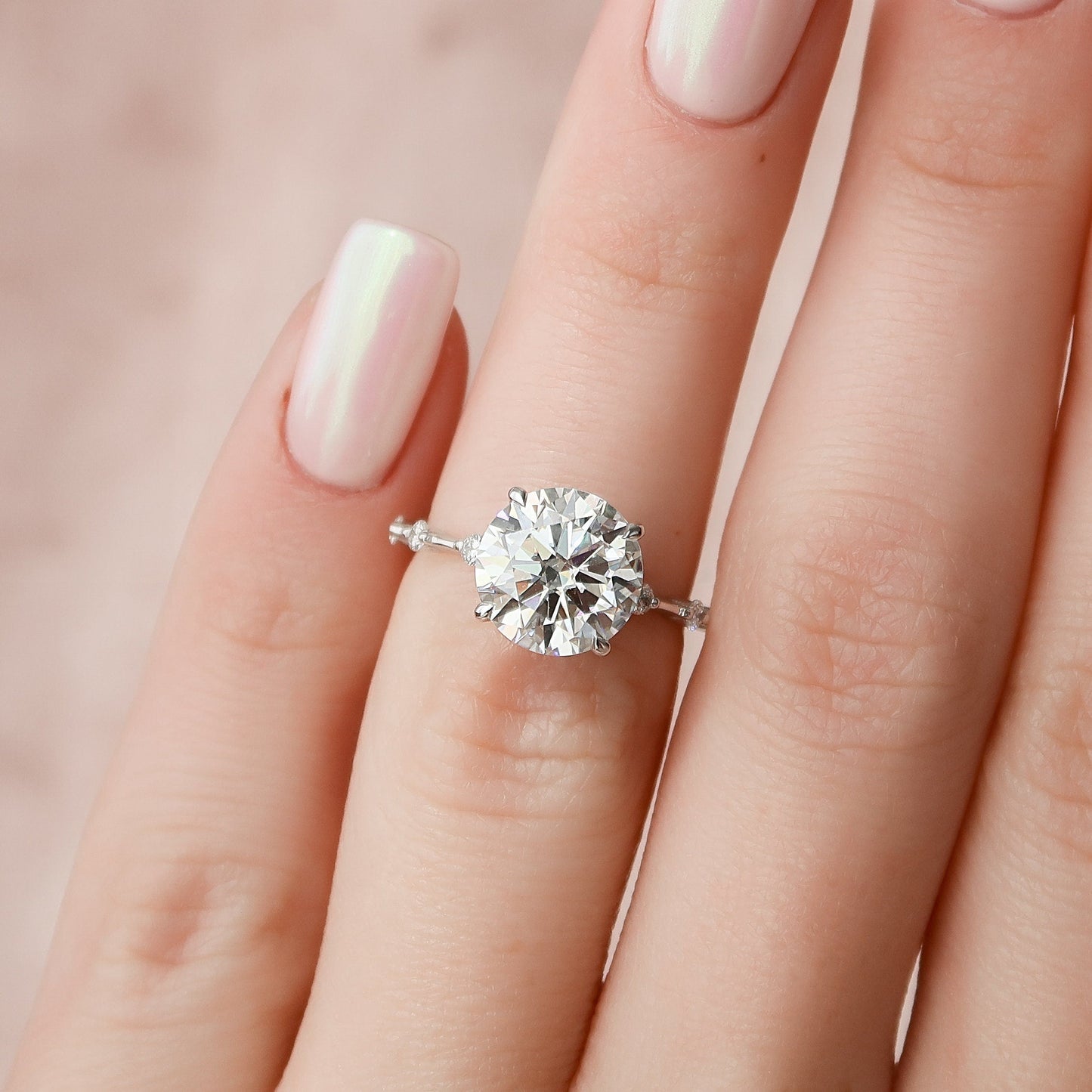 2.50CT Round Brilliant Cut Petite Pave Moissanite Diamond Engagement Ring