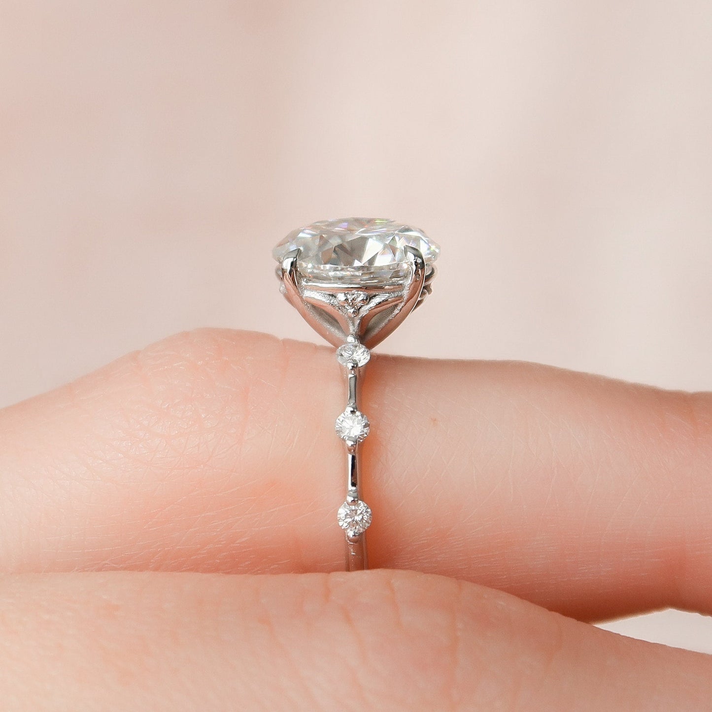 2.50CT Round Brilliant Cut Petite Pave Moissanite Diamond Engagement Ring