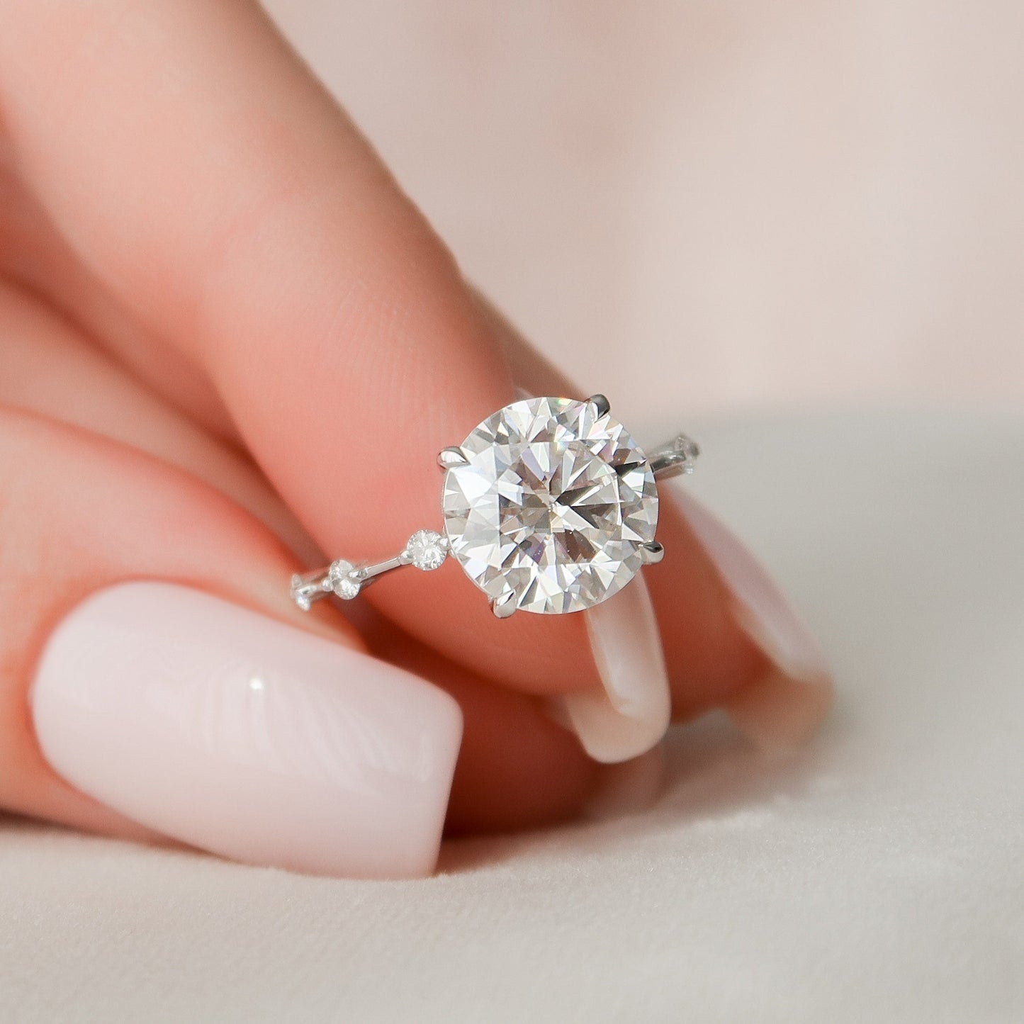 2.50CT Round Brilliant Cut Petite Pave Moissanite Diamond Engagement Ring