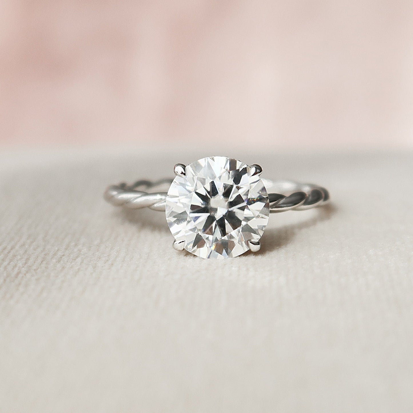 2.50CT Round Cut Braided Moissanite Diamond Hidden Halo Engagement Ring