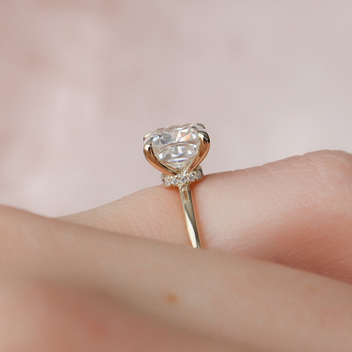 2.0CT Cushion Cut Hidden Halo Moissanite Engagement Ring