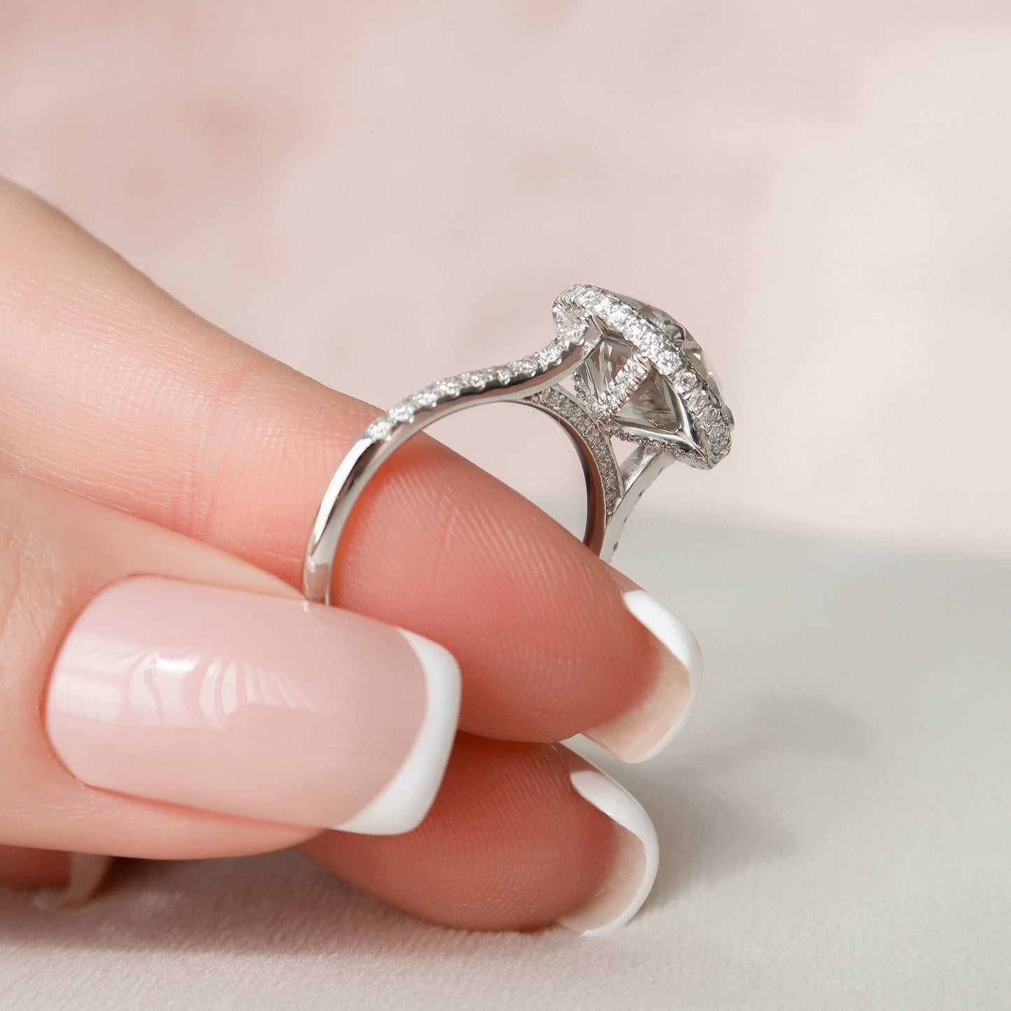 3.50CT Round Cut Halo Moissanite Diamond Pave Engagement Ring